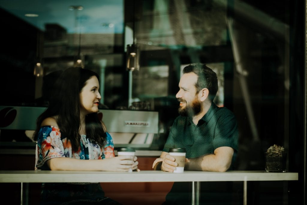 Happy couple drinking coffee