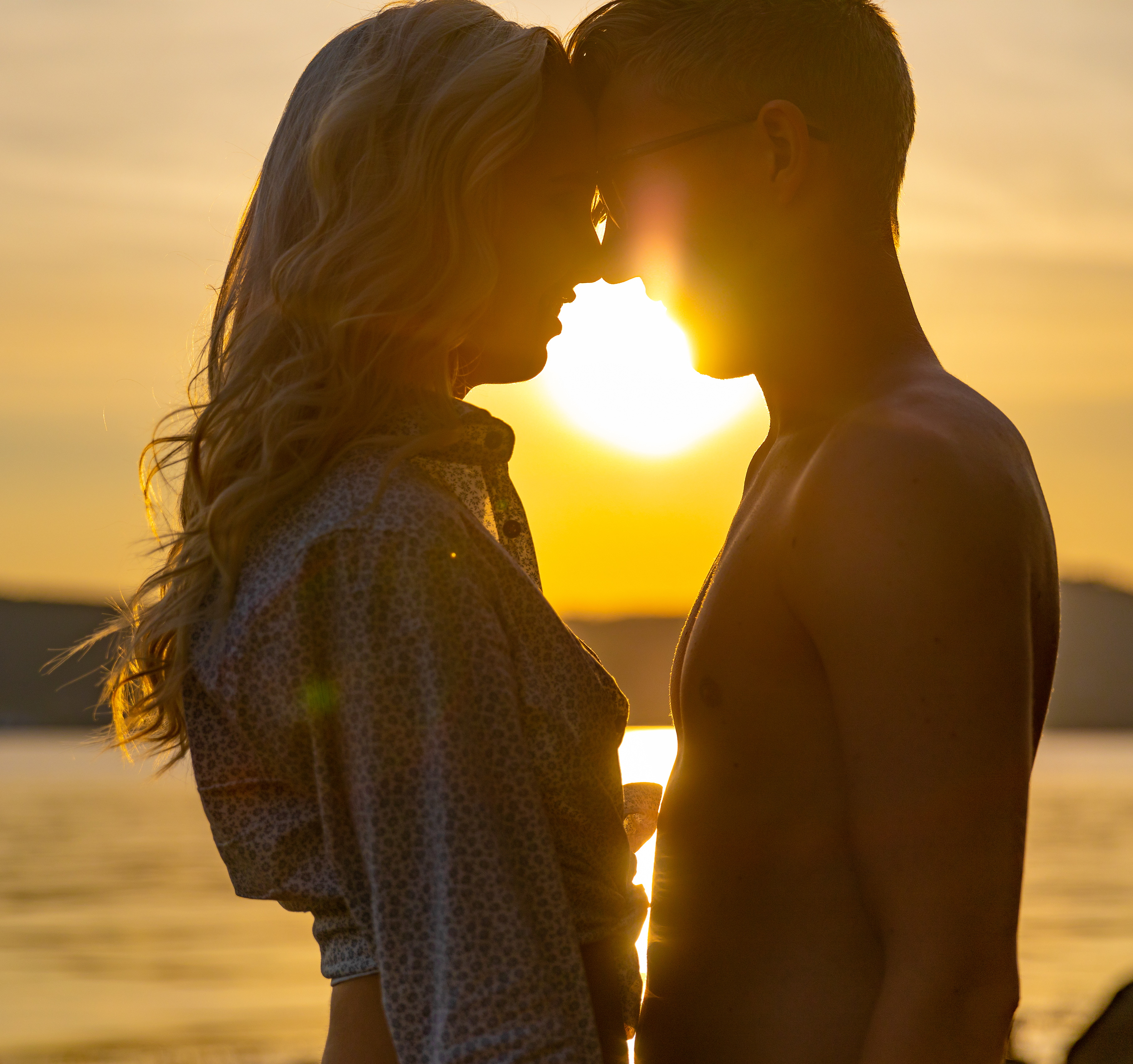 couple in love embracing at the beach