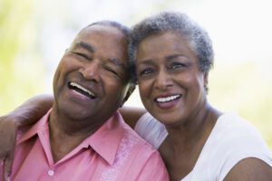 romantic senior couple relaxing outside