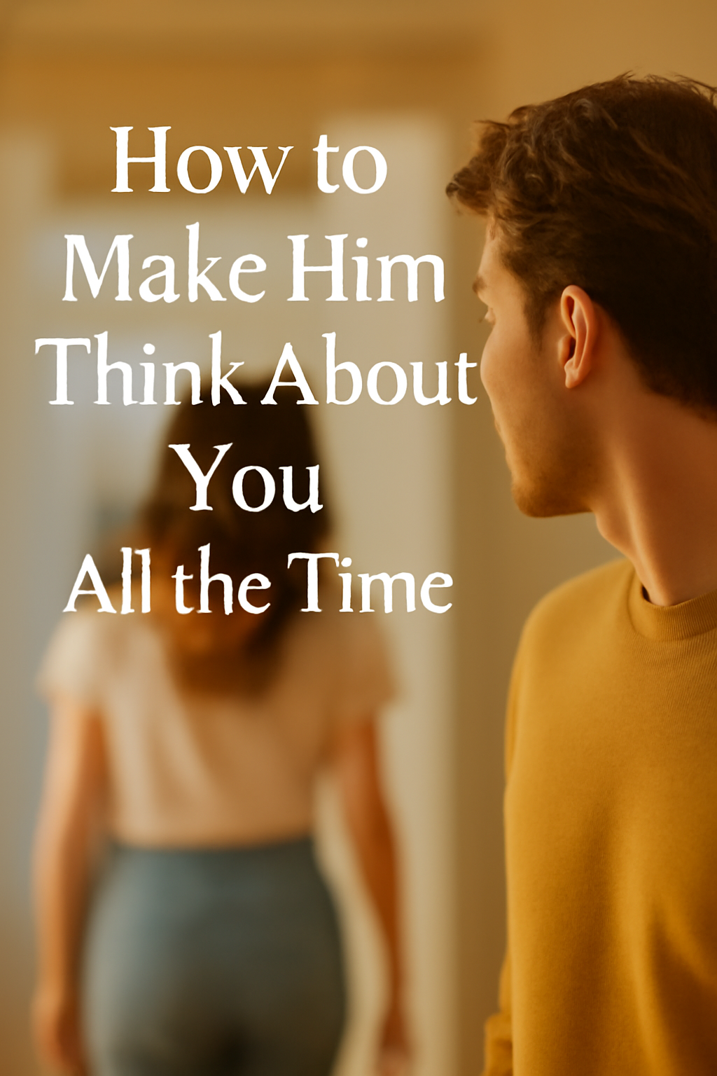 Man watching a confident woman walk away, symbolizing how to stay on his mind even when you’re not around