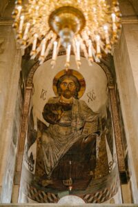 icon on arched wall of orthodox cathedral