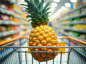 upside down pineapple in a shopping cart