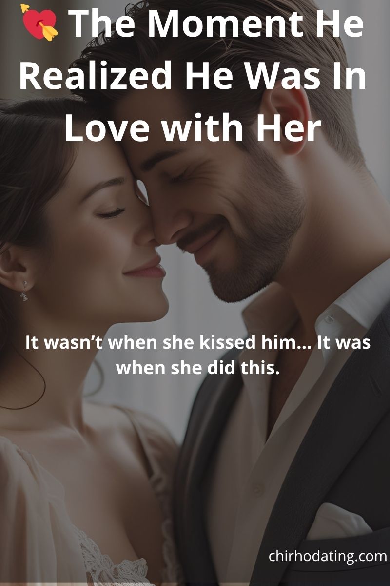 Man and woman dressed formally, possibly at their wedding, gently touching foreheads to show love — the moment he realized he was in love with her