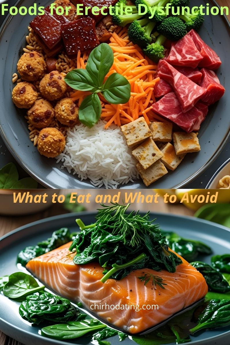 cover image for the article discussing foods for erectile dysfunction, what to eat and what to avoid