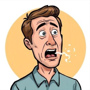 cartoon image of a caucasian male with bad breath,