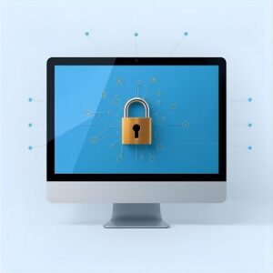 image of a computer with lock on the screen symbolizing safety,