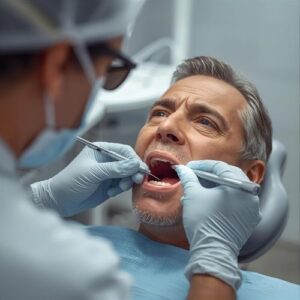 man getting a checkup at his dentist,