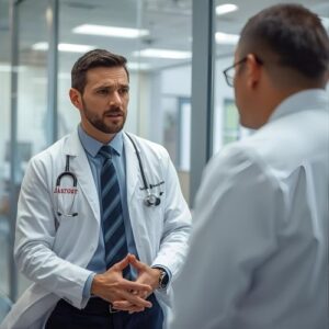 man having a medical checkup with his doctor,