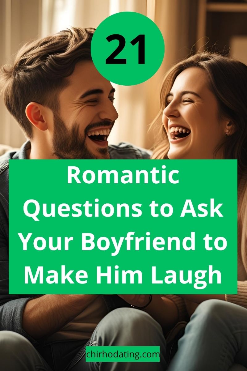 Couple laughing together in a cozy home setting, capturing the playful connection sparked by romantic questions