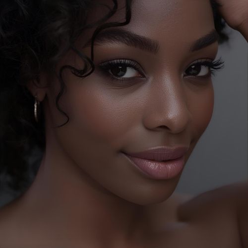 Close-up of a black woman’s face, radiating warmth and allure.