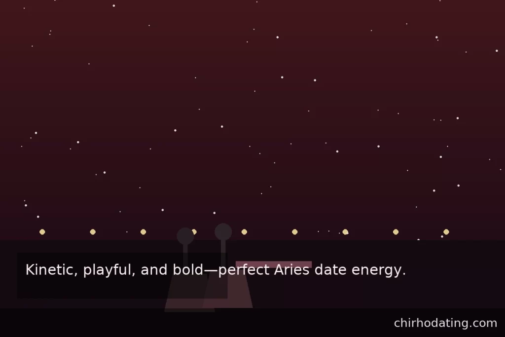 Real-life dating environments that suit Aries; kinetic patio/arcade vibes.