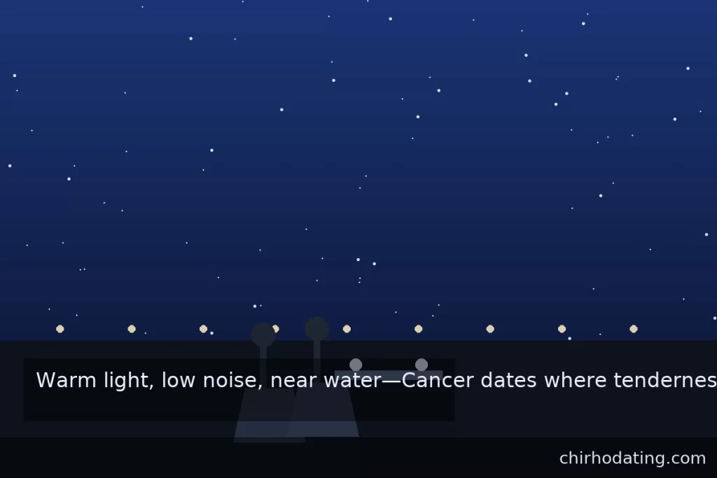 Real-life dating environments that suit Cancer; bookshop café and riverside vibe.