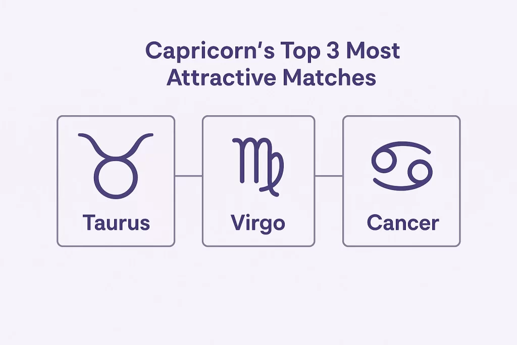 Capricorn best matches—Taurus, Virgo, Cancer—with reasons.