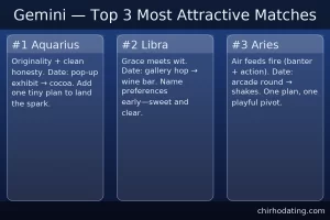 Gemini best matches—Aquarius, Libra, Aries—with reasons.