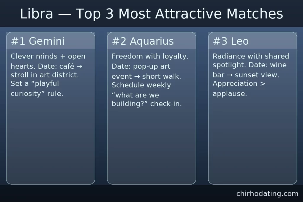 Libra best matches—Gemini, Aquarius, Leo—with reasons.