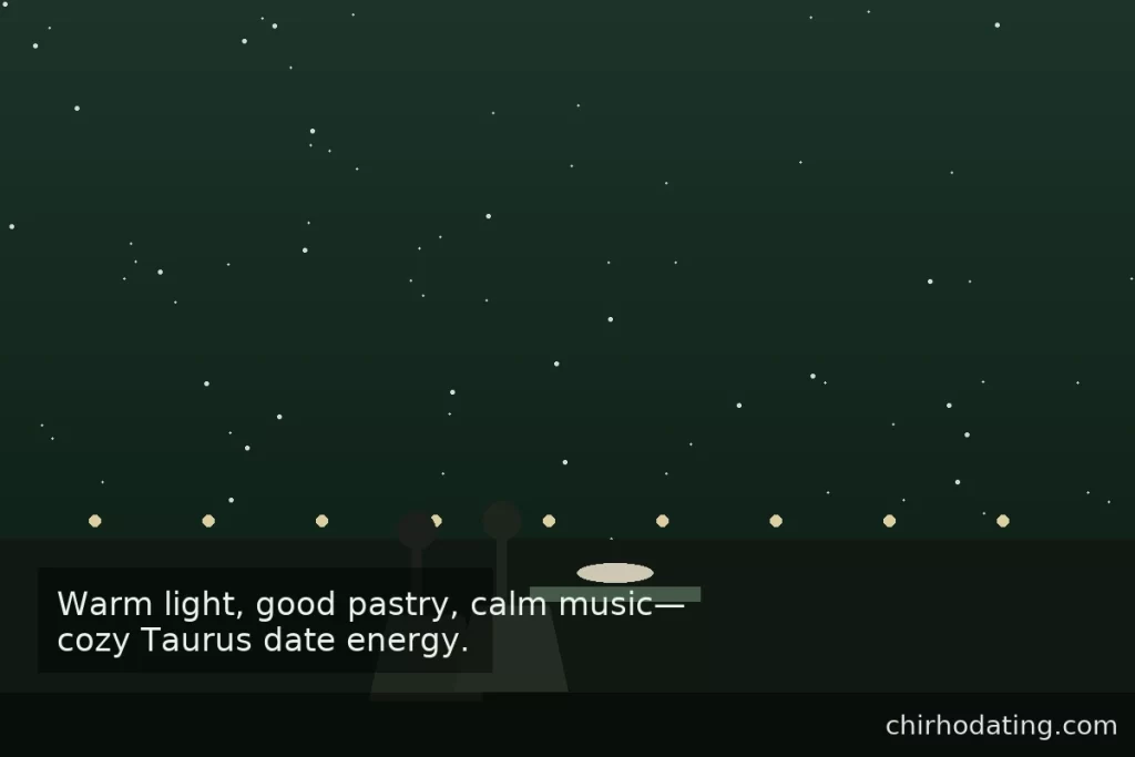 Real-life dating environments that suit Taurus; warm light, pastry, calm music.