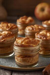 image of baked apple pie in glass jars,