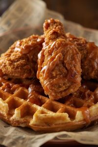 image of crispy chicken with waffles,