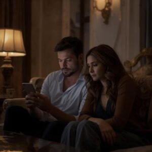 Couple feeling emotionally distant despite luxurious surroundings.