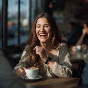 Playful feminine energy in conversation, showing emotional resonance