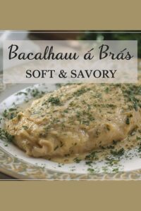 Image of Bacalhau à Brás with eggs, potatoes, and parsley.