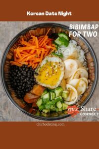 image of Bibimbap bowl with vegetables, rice, and egg.