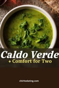 Image of Portuguese caldo verde soup with kale and olive oil.