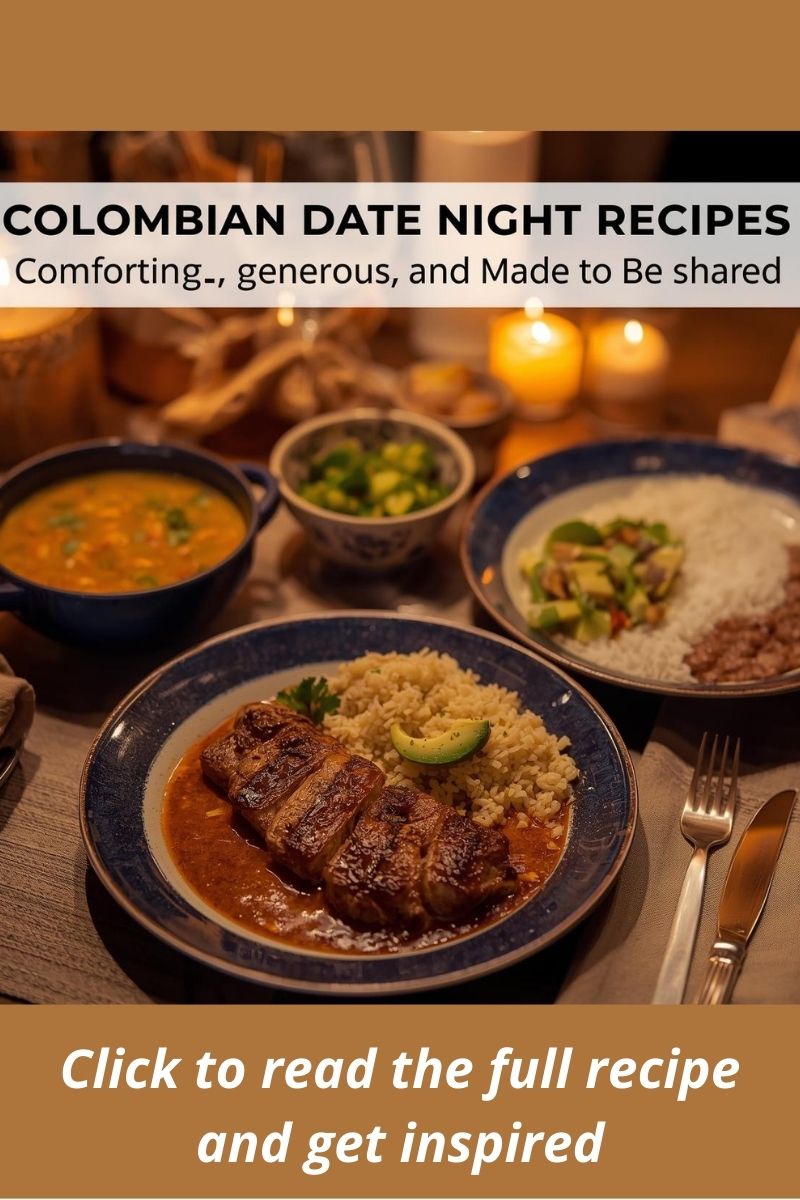 image of different colombian date night recipes on a wooden table,