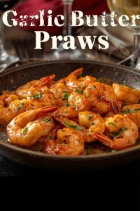 image of garlic butter prawns in a frying pan,
