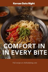 image of Korean japchae glass noodles with vegetables.