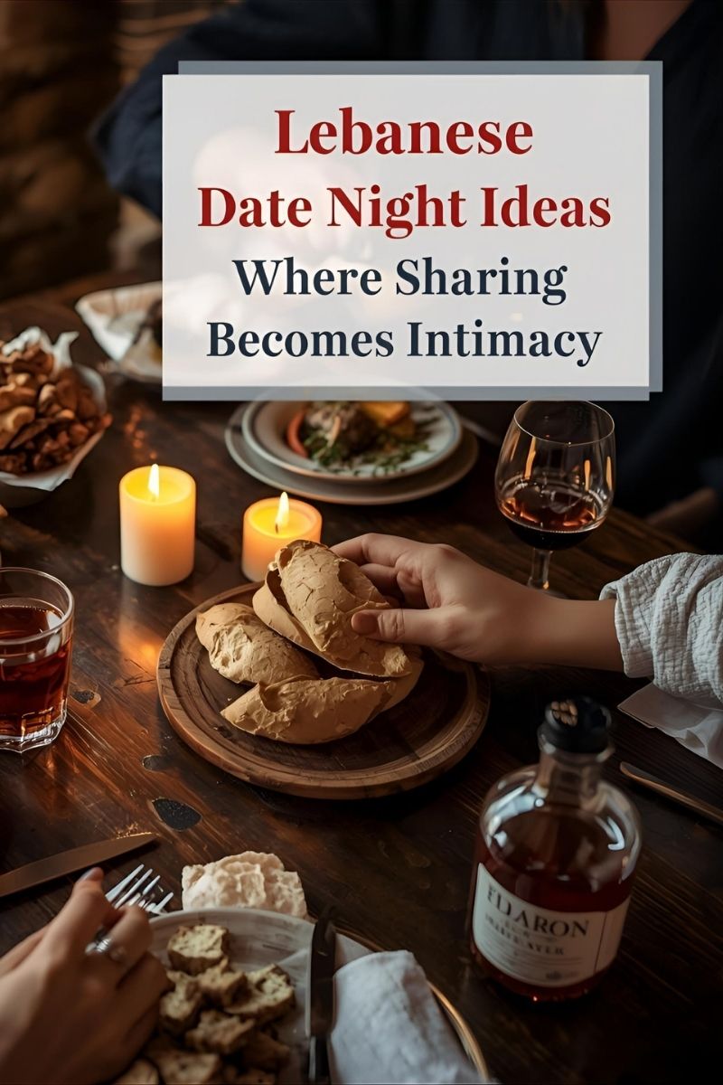 image of a rustic table with various Lebanese dishes,