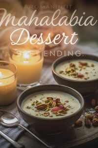image of mahalabia milk pudding with rose water and pistachios,