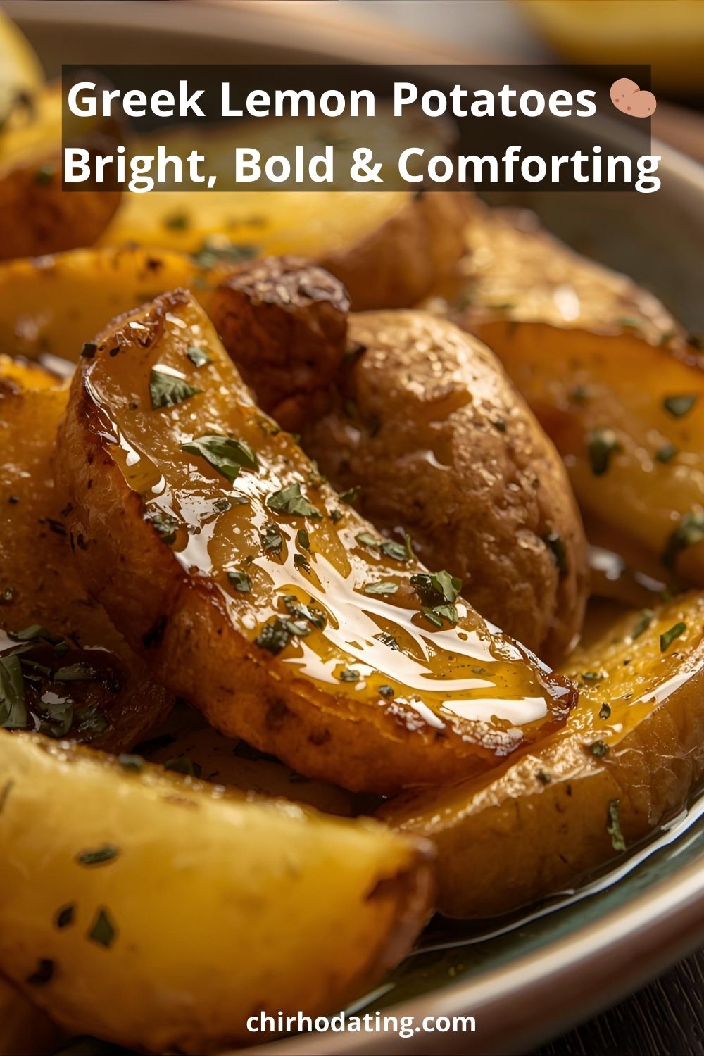 Golden lemon-herb roasted Greek potatoes.
