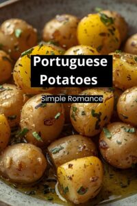 Image of roasted Portuguese potatoes with olive oil and herbs.