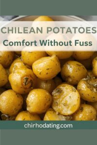 image of simple chilean potato dish drizzled with oil and herbs,