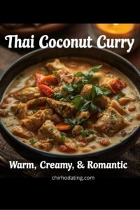 Thai coconut curry with vegetables and herbs.