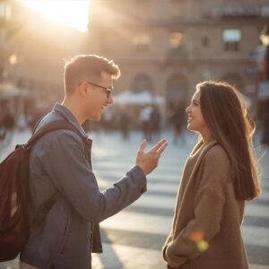 young man trying to ask an attractive woman out,
