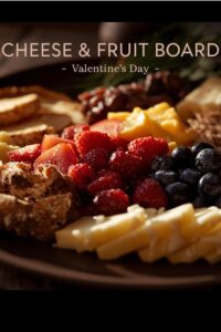 closeup image of cheese and fruit board for Valentine's Day,