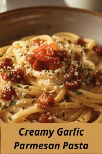 image of creamy garlic parmesan pasta for two for Valentine's Day,