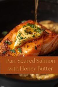 image of pan-seared salmon with honey-butter, the perfect fish-dish for Valentine's Day,