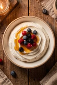 Icelandic Date Night Recipes: Cozy Recipes from the Land of Fire and Ice 8 image of skyr with honey and berries,