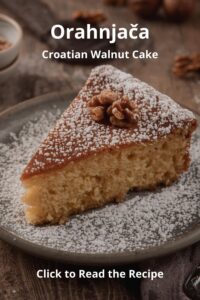 image of a croatian walnut cake with powder sugar,