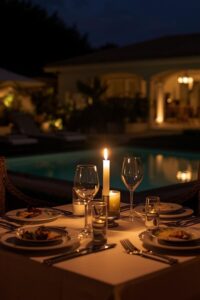 image of a romantic dinner table featuring healthy food,
