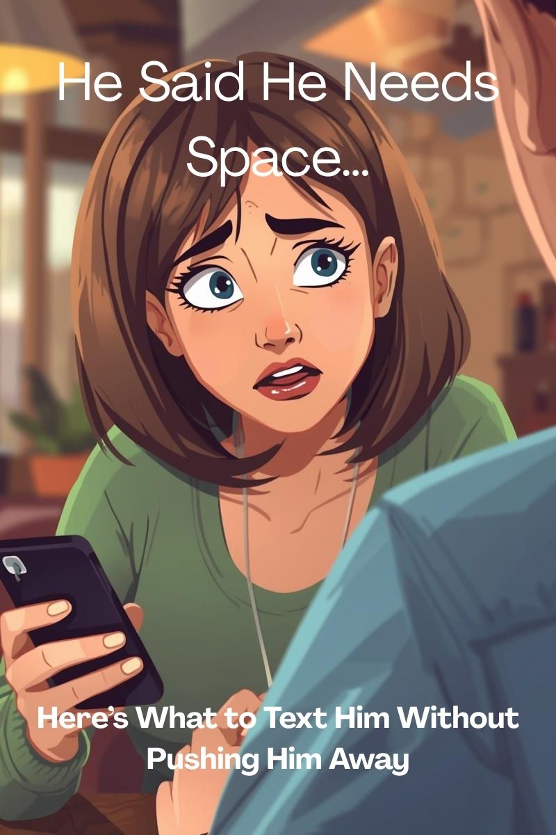 cartoon image of a worried woman who texts a man she likes,