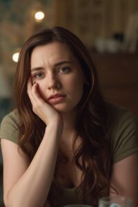 an image of a worried woman thinking,