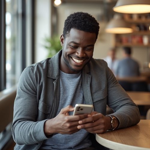 What to Text a Girl After Getting Her Number: 7 Messages That Keep the Momentum Going 2 black man smiling while texting, relaxed and confident