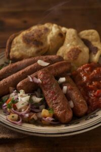 image of cevapi with flatbread,