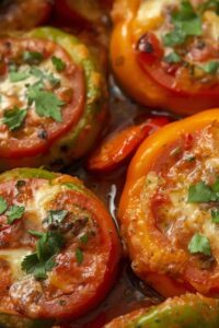 closeup of Fergese (Albanian tomato, peppers and cheese)