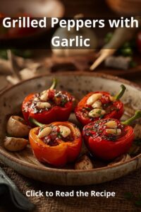 closeup of grilled peppers with garlic,