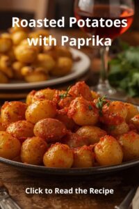 closeup image of roasted potatoes with paprika,